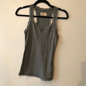 Hollister | Gray Lace Ribbed Racerback Tank Top